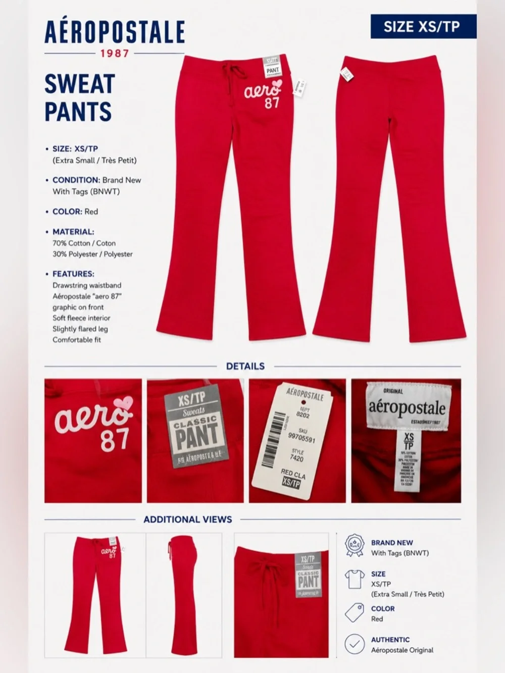 Aéropostale 1987 Matching Red Hoodie & Sweatpants Set Tags (BNWT)